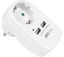 Разветвитель-адаптер с заземлением Jаzzway 16А AD-1GU IP20, защитные шторки, 2 USB порта 5В 5051744