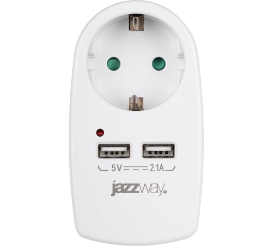 Разветвитель-адаптер с заземлением Jаzzway 16А AD-1GU IP20, защитные шторки, 2 USB порта 5В 5051744