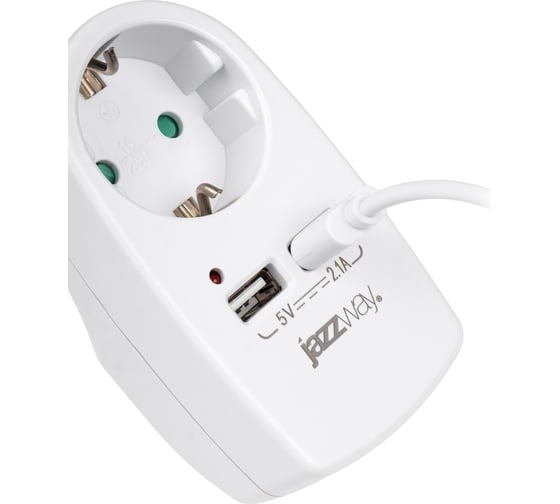 Разветвитель-адаптер с заземлением Jаzzway 16А AD-1GU IP20, защитные шторки, 2 USB порта 5В 5051744