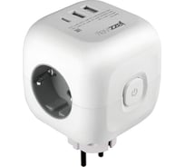 Разветвитель с заземлением Jаzzway 16А AC-3UGS-wh 3 розетки/3 USB выхода, защитные шторки, выключатель с подсветкой 5060630