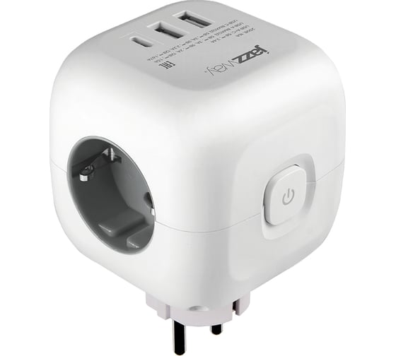 Разветвитель с заземлением Jаzzway 16А AC-3UGS-wh 3 розетки/3 USB выхода, защитные шторки, выключатель с подсветкой 5060630