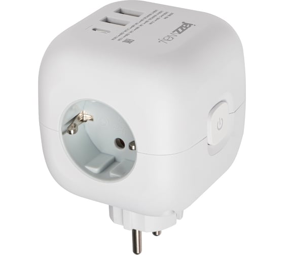 Разветвитель с заземлением Jаzzway 16А AC-3UGS-wh 3 розетки/3 USB выхода, защитные шторки, выключатель с подсветкой 5060630