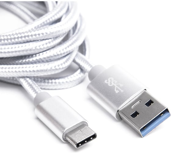 Шнур Atom Evolution USB Type-C 3.1 - USB А 3.0, 1 м, штекер/штекер, серебряный 31022