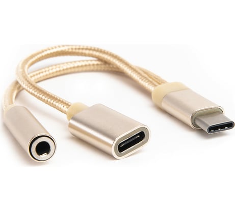 Переходник Atom Evolution USB Type-C 3.1 - 3,5 Jack/USB Type-C зарядка, 0,15 м, штекер/гнездо, золотой, 31041