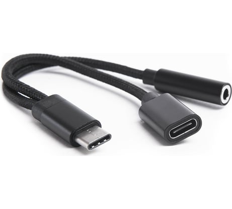 Переходник Atom Evolution USB Type-C 3.1 - 3,5 Jack/USB Type-C зарядка, 0,15 м, штекер/гнездо, черный, 31042