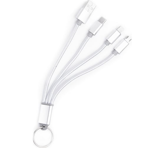 Шнур Atom Evolution USB A 2.0-USB Type-C,USB B micro,Lightning, 0,2 м, штекер/штекер, серебряный 31040