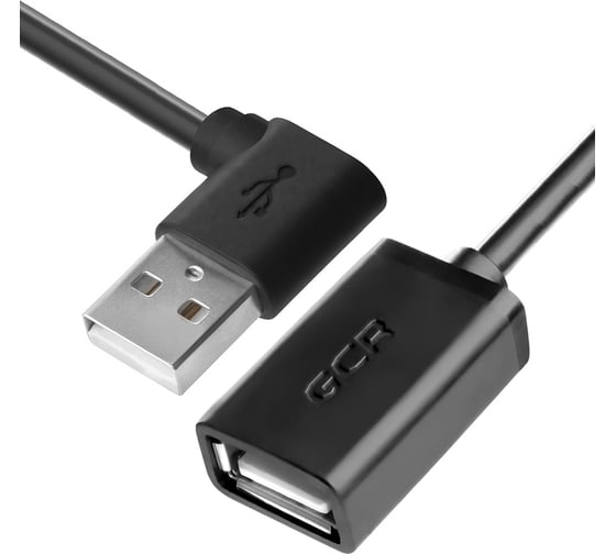Морозостойкий удлинитель USB 2.0 GCR 1.5m AM угловой левый/AF, черный, 28 AWG, VIVAUIEC6M-1.5m