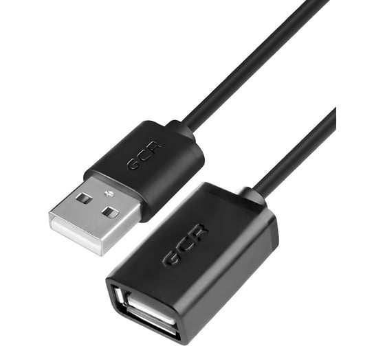 Удлинитель USB 2.0 GCR 1.0m AM/AF, черный, 28 AWG, экранированный, армированный, VIVUEIC6M-BB2S-1.0m 1