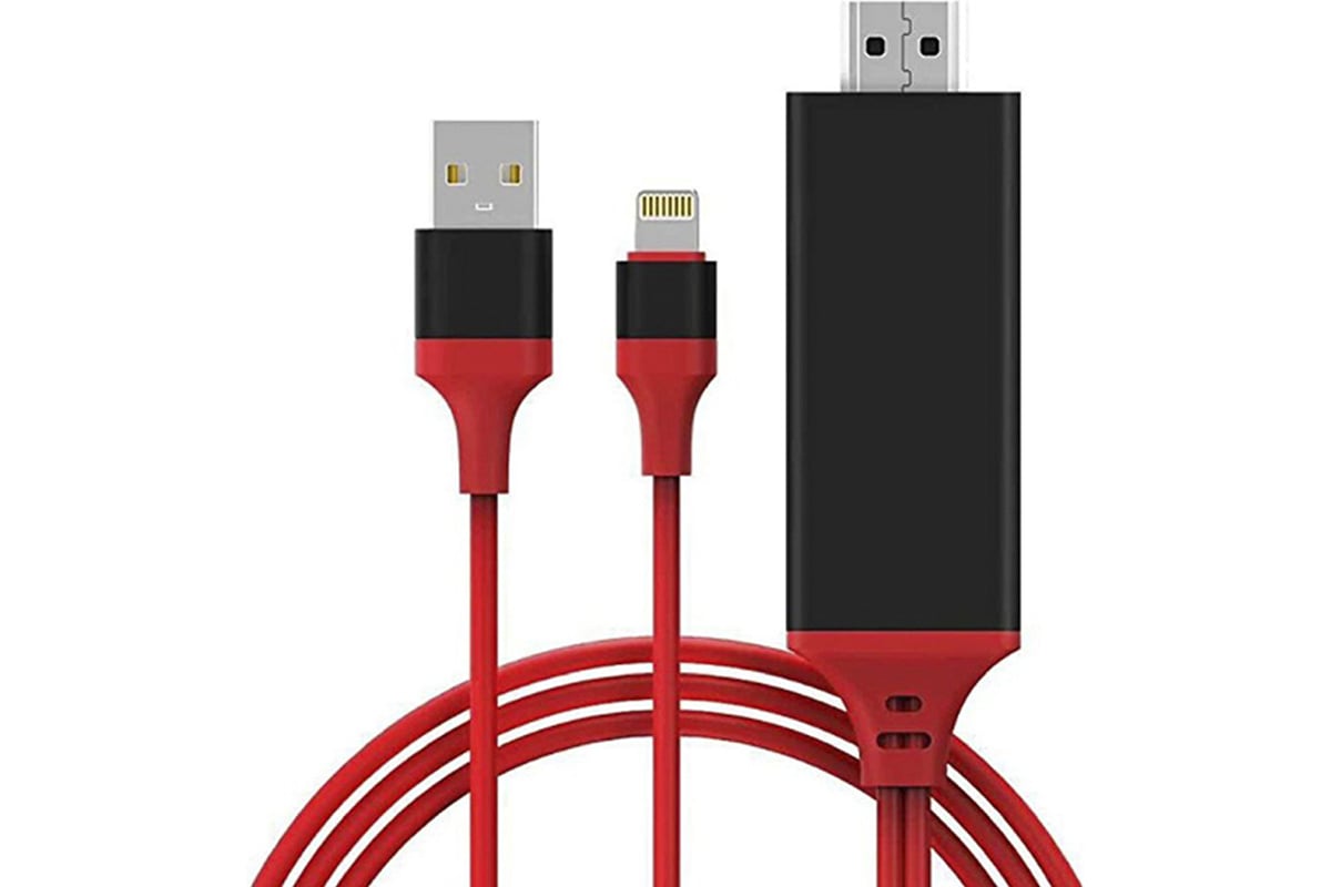 Кабель-адаптер GCR MHL 2.0m Lightning 8pin+AM в HDMI 2.0 для IPhone  5/6/7/8/X, IPad, красный, VIV50I884