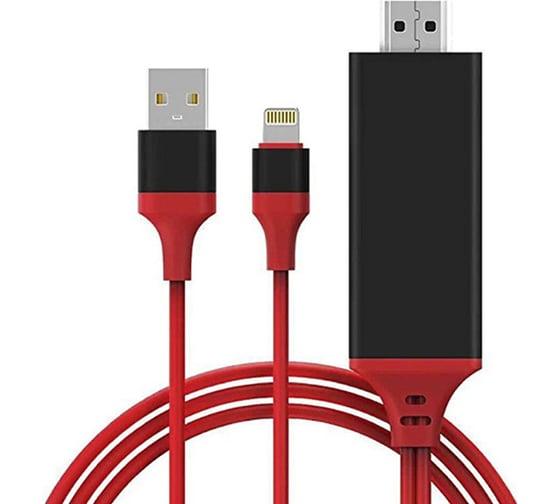 Кабель-адаптер GCR MHL 2.0m Lightning 8pin+AM в HDMI 2.0 для IPhone 5/6/7/8/X, IPad, красный, VIV50I884 1