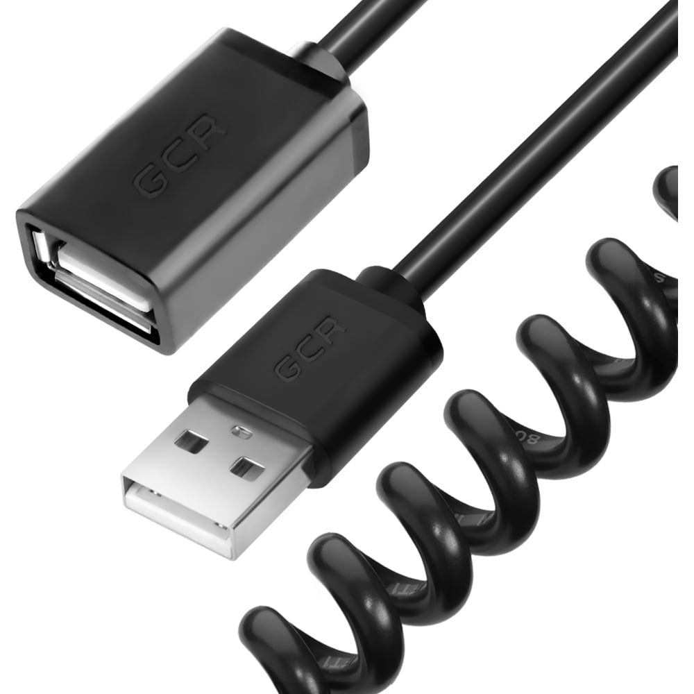 Витой удлинитель USB 2.0 GCR 2.0m AM/AF черный, 28 AWG, VIVUEIC0M-BB2S ...