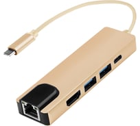 Хаб Atom Evolution USB Type-C 3.1 - 2хUSB А 3.0/HDMI/USB Type-C зарядка/RJ45, 0,15 м, штекер/гнездо, 31008