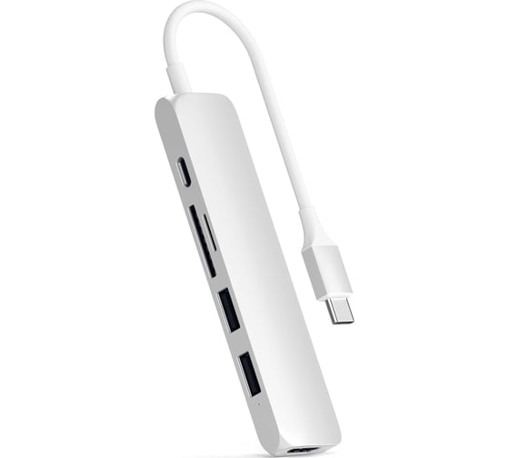 USB-C адаптер SATECHI Type-C Slim Multiport Adapter V2. Интерфейс USB-C, серебристый ST-SCMA2S