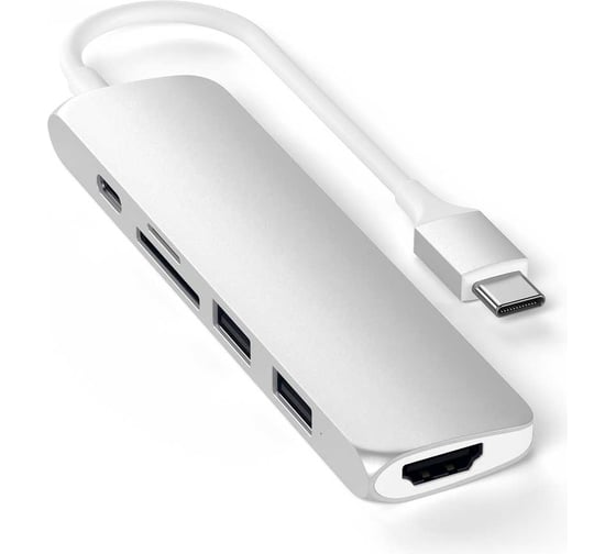 USB-C адаптер SATECHI Type-C Slim Multiport Adapter V2. Интерфейс USB-C, серебристый ST-SCMA2S