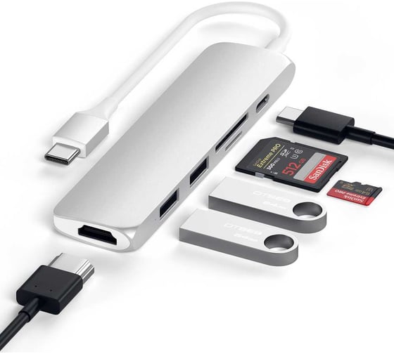 USB-C адаптер SATECHI Type-C Slim Multiport Adapter V2. Интерфейс USB-C, серебристый ST-SCMA2S