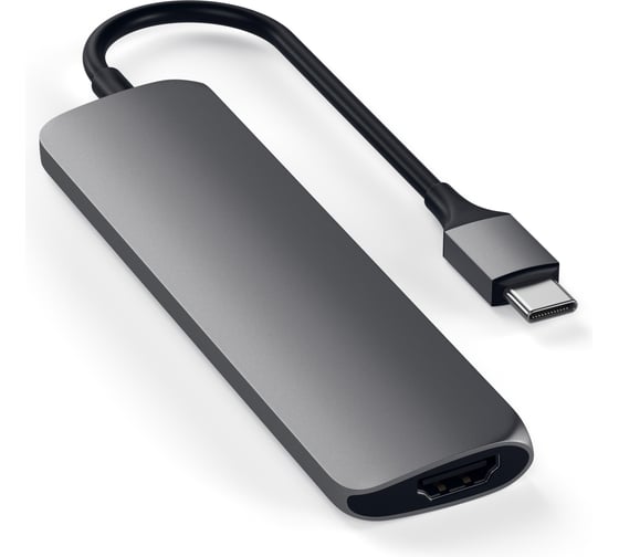 USB-адаптер SATECHI Slim Aluminum Type-C Multi-Port Adapter with Type-C Charging Port. Интерфейс USB-C. Порты USB Type-C, 2хUSB 3.0, 4K HDMI, серый космос. ST-CMAM