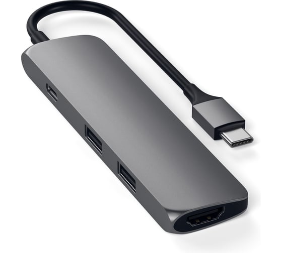 USB-адаптер SATECHI Slim Aluminum Type-C Multi-Port Adapter with Type-C Charging Port. Интерфейс USB-C. Порты USB Type-C, 2хUSB 3.0, 4K HDMI, серый космос. ST-CMAM