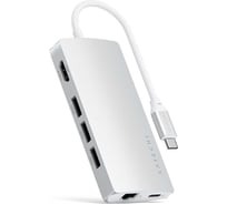 USB-концентратор SATECHI Aluminum Multi-Port Adapter V2. Интерфейс USB-C. 3 порта USB 3.0, 1 порт 4K HDMI, 1 порт Ethernet RJ-45, SD/micro-SD кардридер, серебряный ST-TCMA2S