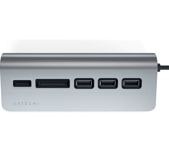 USB-концентратор SATECHI Type-C USB Hub х Micro/SD Card Reader. Интерфейс USB-C. 3 порта USB 3.0, слоты для карты памяти, серый космос ST-TCHCRM