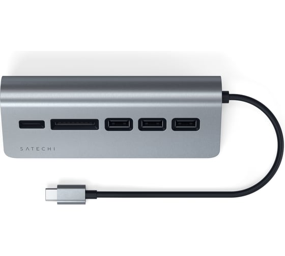 USB-концентратор SATECHI Type-C USB Hub х Micro/SD Card Reader. Интерфейс USB-C. 3 порта USB 3.0, слоты для карты памяти, серый космос ST-TCHCRM