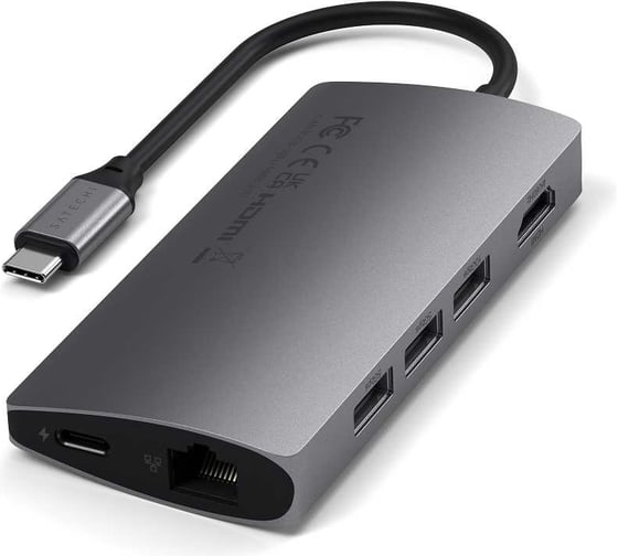 USB-концентратор SATECHI Aluminum Multi-Port Adapter V2. Интерфейс USB-C. 3 порта USB 3.0, 1 порт 4K HDMI, 1 порт Ethernet RJ-45, SD/micro-SD кардридер, серый космос ST-TCMA2M