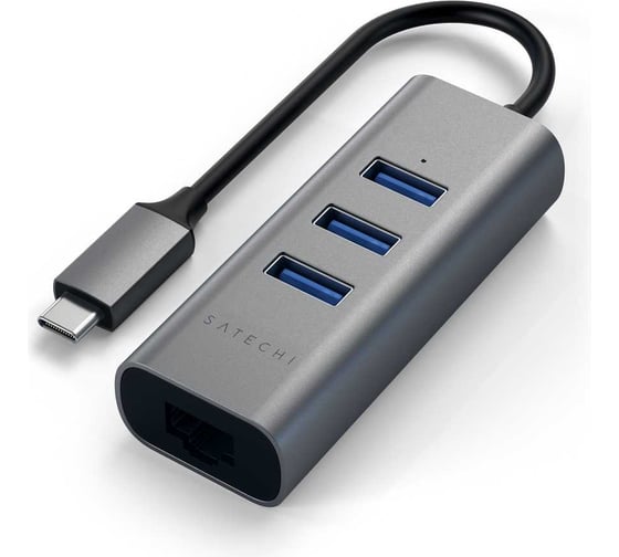 USB-хаб SATECHI Type-C 2-in-1 USB 3.0 Aluminum 3 Port Hub and Ethernet Port. Интерфейс Type-C, серый космос ST-TC2N1USB31AM
