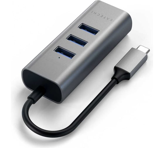 USB-хаб SATECHI Type-C 2-in-1 USB 3.0 Aluminum 3 Port Hub and Ethernet Port. Интерфейс Type-C, серый космос ST-TC2N1USB31AM