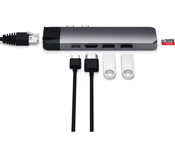 USB-хаб SATECHI Aluminum Pro Hub with Ethernet х 4K HDMI для MacBook Air 2018-2020, MacBook Pro 2018/2020, серый космос ST-TCPHEM