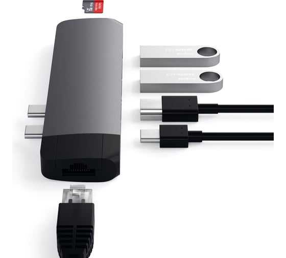 USB-хаб SATECHI Aluminum Pro Hub with Ethernet х 4K HDMI для MacBook Air 2018-2020, MacBook Pro 2018/2020, серый космос ST-TCPHEM