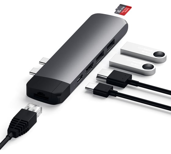 USB-хаб SATECHI Aluminum Pro Hub with Ethernet х 4K HDMI для MacBook Air 2018-2020, MacBook Pro 2018/2020, серый космос ST-TCPHEM