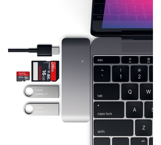 USB-хаб SATECHI Type-C USB 3.0 Passthrough Hub для Macbook 12. Порты: 1x USB-C, 2 x USB 3.0, SD, microSD, серый космос ST-TCUPM