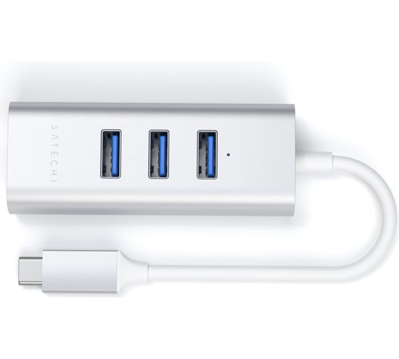 USB-хаб SATECHI Type-C 2-in-1 USB 3.0 Aluminum 3 Port Hub and Ethernet Port. Интерфейс Type-C, серебристый ST-TC2N1USB31AS