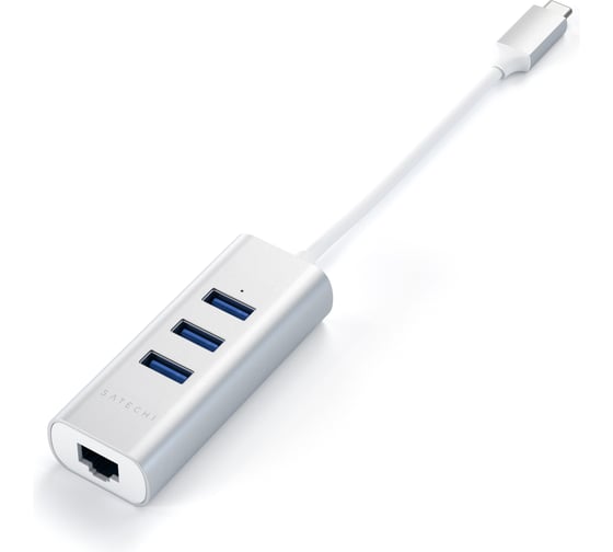 USB-хаб SATECHI Type-C 2-in-1 USB 3.0 Aluminum 3 Port Hub and Ethernet Port. Интерфейс Type-C, серебристый ST-TC2N1USB31AS