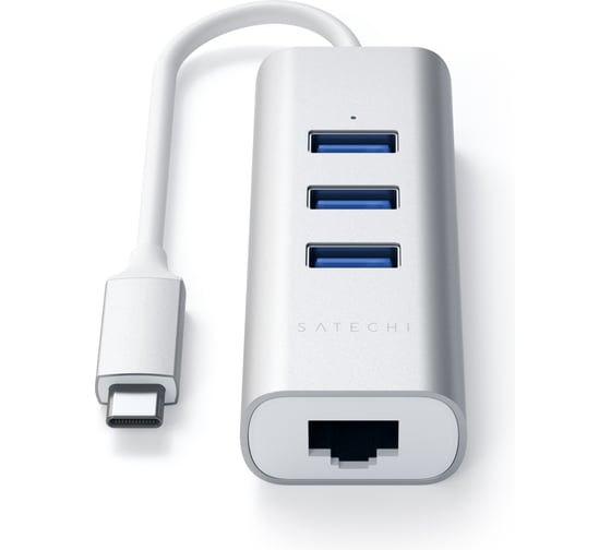 USB-хаб SATECHI Type-C 2-in-1 USB 3.0 Aluminum 3 Port Hub and Ethernet Port. Интерфейс Type-C, серебристый ST-TC2N1USB31AS