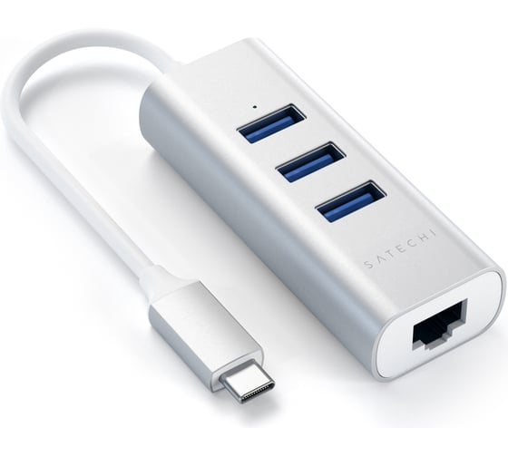 USB-хаб SATECHI Type-C 2-in-1 USB 3.0 Aluminum 3 Port Hub and Ethernet Port. Интерфейс Type-C, серебристый ST-TC2N1USB31AS