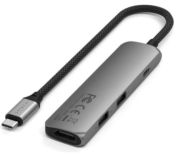 Адаптер SATECHI 4-in-1 USB-C PDх2xUSB-A 3.2 Gen2хHDMI 4K-60Hz Slim Multiport Adapte, серый космос ST-P4SM