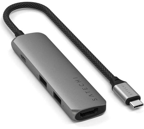 Адаптер SATECHI 4-in-1 USB-C PDх2xUSB-A 3.2 Gen2хHDMI 4K-60Hz Slim Multiport Adapte, серый космос ST-P4SM