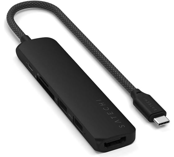 Адаптер SATECHI 6-in-1 1xUSB-C PDх1x1 USB-A 10GbpsхUSB-A 480MbpsхHDMI 4K-60HzхMicro/SD Card Slim Multiport Adapter, черный ST-P6SK