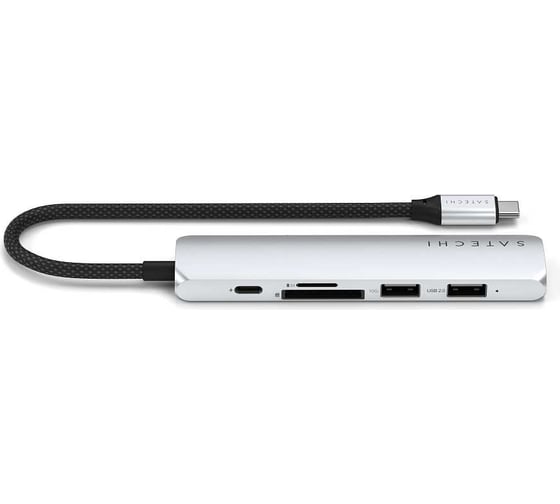 Адаптер SATECHI 6-in-1 1xUSB-C PDх1x1 USB-A 10GbpsхUSB-A 480MbpsхHDMI 4K-60HzхMicro/SD Card Slim Multiport Adapter, серебристый ST-P6SS