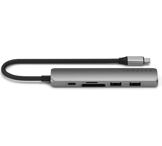 Адаптер SATECHI 6-in-1 1xUSB-C PDх1x1 USB-A 10GbpsхUSB-A 480MbpsхHDMI 4K-60HzхMicro/SD Card Slim Multiport Adapter, серый космос ST-P6SM