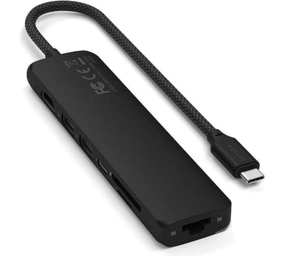 Адаптер SATECHI 7-in-1 1хUSB-Cх2xUSB-A3.2 Gen2хHDMI 4K-60HzхEthernet 1 GigabitхMicro/SD Card Reader Slim Multiport Adapter with Ethernet, черный ST-P7SK