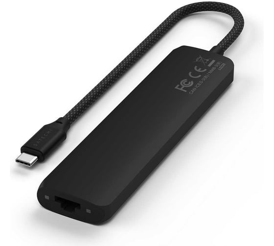 Адаптер SATECHI 7-in-1 1хUSB-Cх2xUSB-A3.2 Gen2хHDMI 4K-60HzхEthernet 1 GigabitхMicro/SD Card Reader Slim Multiport Adapter with Ethernet, черный ST-P7SK