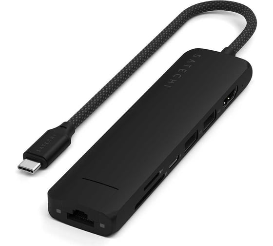 Адаптер SATECHI 7-in-1 1хUSB-Cх2xUSB-A3.2 Gen2хHDMI 4K-60HzхEthernet 1 GigabitхMicro/SD Card Reader Slim Multiport Adapter with Ethernet, черный ST-P7SK