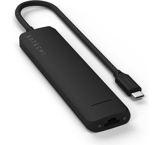 Адаптер SATECHI 7-in-1 1хUSB-Cх2xUSB-A3.2 Gen2хHDMI 4K-60HzхEthernet 1 GigabitхMicro/SD Card Reader Slim Multiport Adapter with Ethernet, черный ST-P7SK