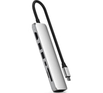 Адаптер SATECHI 7-in-1 1хUSB-Cх2xUSB-A3.2 Gen2хHDMI 4K-60HzхEthernet 1 GigabitхMicro/SD Card Reader Slim Multiport Adapter with Ethernet, серебристый ST-P7SS