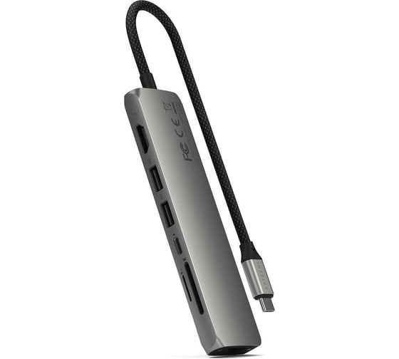Адаптер SATECHI 7-in-1 1хUSB-Cх2xUSB-A3.2 Gen2хHDMI 4K-60HzхEthernet 1 GigabitхMicro/SD Card Reader Slim Multiport Adapter with Ethernet, серый космос ST-P7SM 1