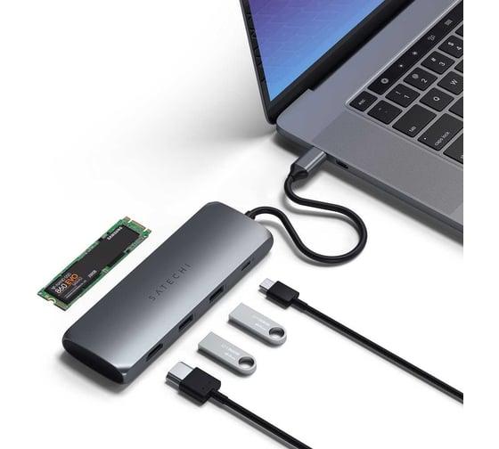 Адаптер SATECHI USB-C Hybrid Multiport Adapter with SSD Enclosure, серый ST-UCHSEM