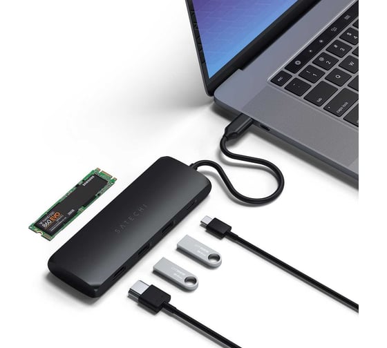 Адаптер SATECHI USB-C Hybrid Multiport Adapter with SSD Enclosure, черный ST-UCHSEK