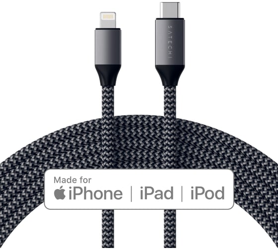 Кабель SATECHI Type-C to Lightning. Длина 1,8 м, серый ST-TCL18M