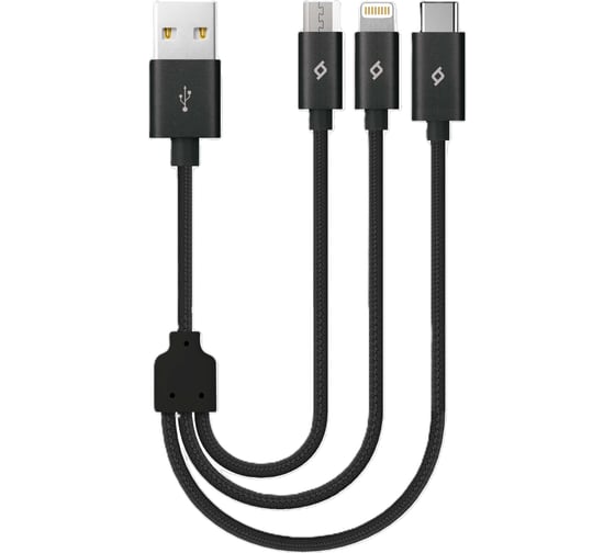 Кабель TTEC тройной Trio Charge / Data Mini Cable/USB-A/Lightning/Micro USB/USB-C. Длина: 30 см. Цвет: черный 2DK31